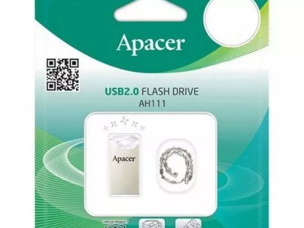 32GB USB2.0 Flash Drive Apacer "AH111", Silver-Crystal, Super-Mini, Metal, Capless (AP32GAH111CR-1)