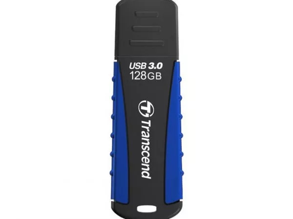 128GB USB3.1 Flash Drive Transcend "JetFlash 810", Black-Blue, Rubber Case (R/W:90/45MB/s)