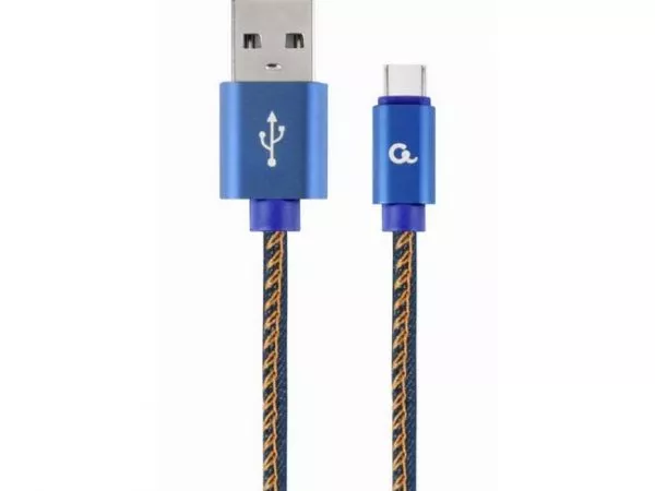 Blister Type-C/USB2.0, AM/CM, 1.0 m, Cablexpert Cotton Braided Bllue Jeans, CC-USB2J-AMCM-1M-BL