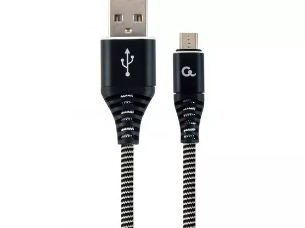 Blister MicroUSB/USB2.0, 2.0 m, Cablexpert Cotton Braided Black/White, CC-USB2B-AMmBM-2M-BW