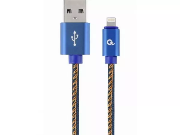 Blister Lightning 8-pin/USB2.0, 1.0m Cablexpert Cotton Braided Blue Jeans, CC-USB2J-AMLM-1M-BL