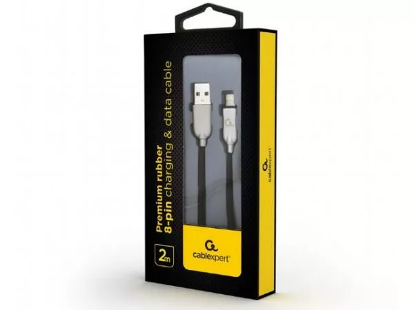 Blister Lightning 8-pin/USB2.0, 2.0m Cablexpert Premium Rubber Black, CC-USB2R-AMLM-2M