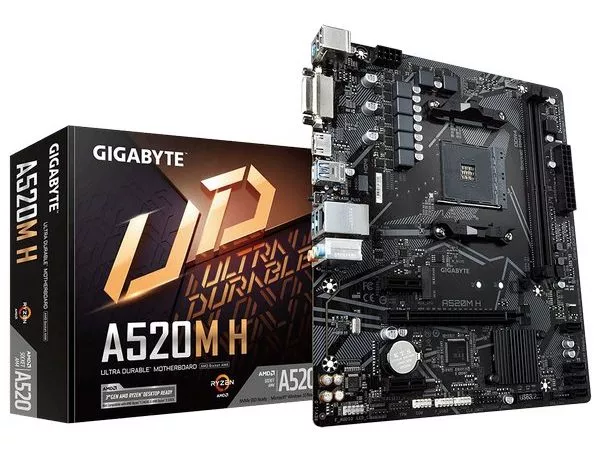 GIGABYTE GA-A520M H, Socket AM4, AMD A520, Dual 2xDDR4-5100, APU AMD graphics, DVI, HDMI, 1xPCIe X16