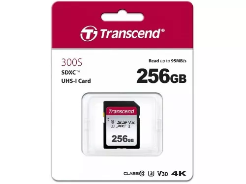 256GB SDXC Card (Class 10) UHS-I, U3, Transcend 300S "TS256GSDC300S" (R/W:95/45MB/s)