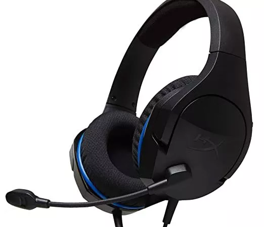 HYPERX Cloud Stinger PS4 Headset, Black/Blue, 90-degree rotating ear cups, Microphone built-in, Freq