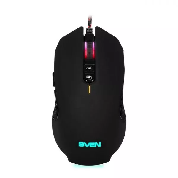Gaming Mouse SVEN RX-G955, Optical 600-4000 dpi, 8 buttons, Soft Touch, Backlight, Macro, Black, USB