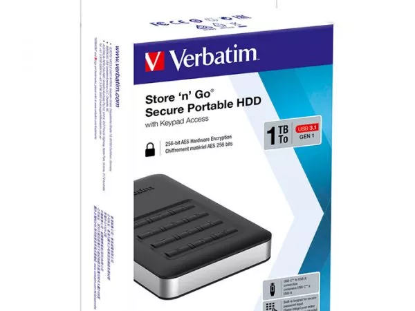 2.5" External HDD 1.0TB (USB3.0/USB-C)  Verbatim "Store 'n' Go with Keypad Access", Black, AES 256-b