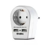 Surge Protector  1 Sockets,  Sven SF-01U, 2 USB ports charging (2.4A), White