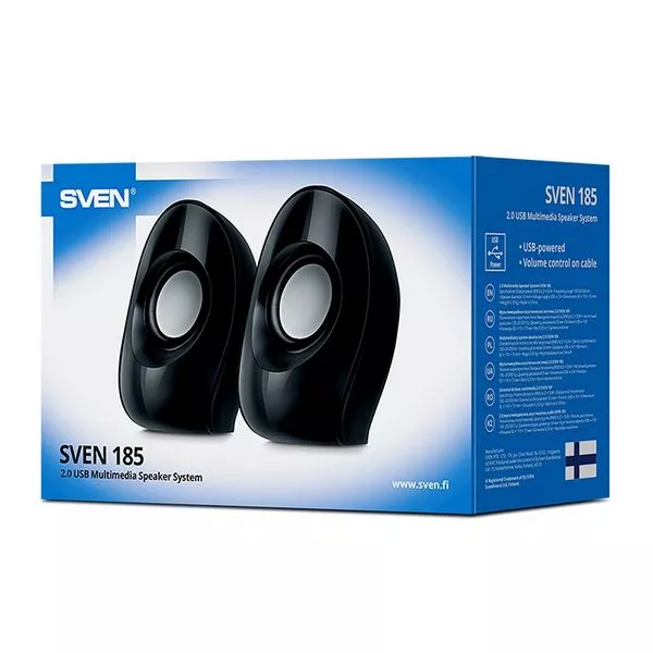 SVEN 185 Black (USB),  2.0 / 2x3W RMS, USB power supply, Volume control on the cable
