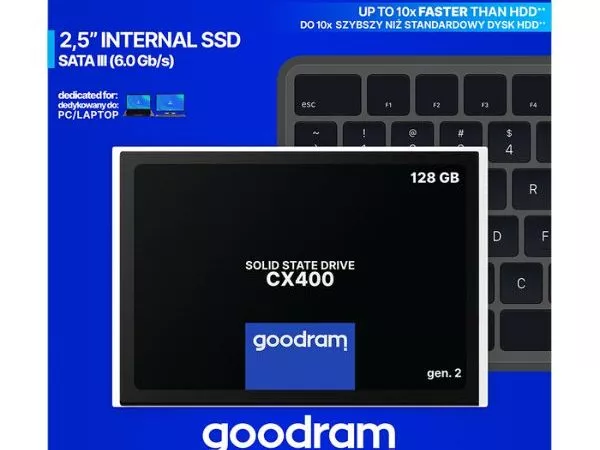 2.5" SSD  128GB GOODRAM CX400 Gen.2, SATAIII, Sequential Reads: 550 MB/s, Sequential Writes: 460 MB