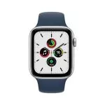 Apple Watch SE 44mm Aluminum Case with Abyss Blue Sport Band, MKQ43 GPS, Silver