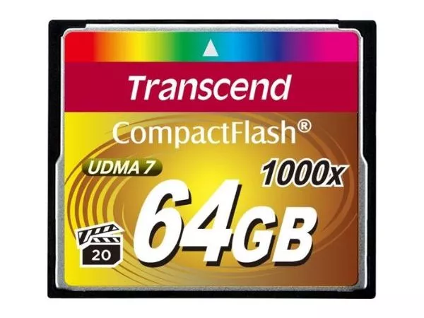 64GB CompactFlash Card, Hi-Speed 1000X, Transcend "TS64GCF1000" (R/W: 160/120MB/s)