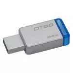 64GB USB3.1 Kingston DataTraveler 50 64GB Silver/Blue, USB 3.1, Metal casing, Compact, lightweight,