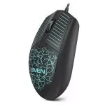 Mouse SVEN RX-70, Optical, 1200 dpi, 3 buttons, Ambidextrous, Backlight, Soft Touch , Black, USB