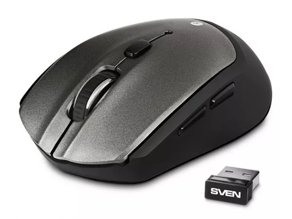 Wireless Mouse SVEN RX-585SW Silent, Optical, 1000-1600 dpi, 6 buttons, Ambidextrous,BT+2.4Ghz, Grey