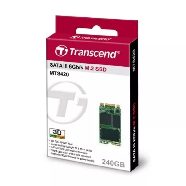 M.2 SATA SSD  240GB Transcend "TS240GMTS420S" [42mm, R/W:560/500MB/s, 65K/85K IOPS, SM2258, 3D TLC]