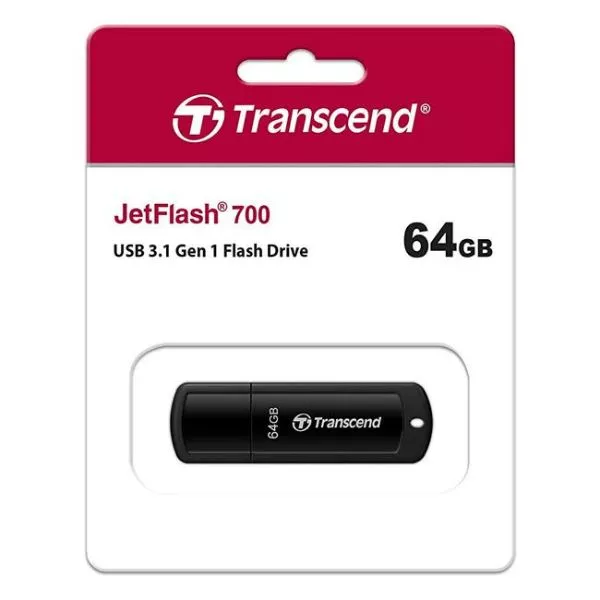 64GB USB3.1 Flash Drive Transcend "JetFlash 700", Black, Classic Cap (R/W:90/30MB/s)