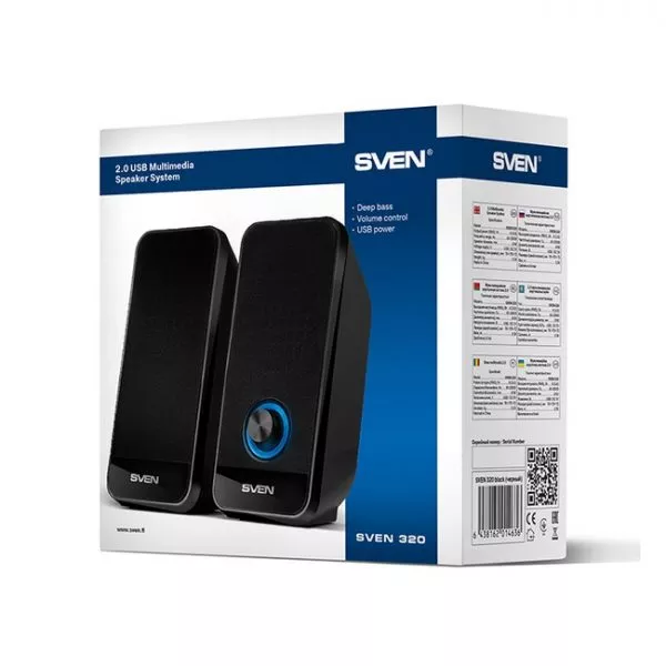 Speakers SVEN 320 Black (USB), 2.0 / 2x3W RMS, Volume control, USB power supply, Black