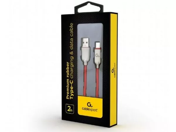 Cable USB2.0/Type-C Premium Rubber - 2m - Cablexpert CC-USB2R-AMCM-2M-R, Red, USB 2.0 A-plug to type