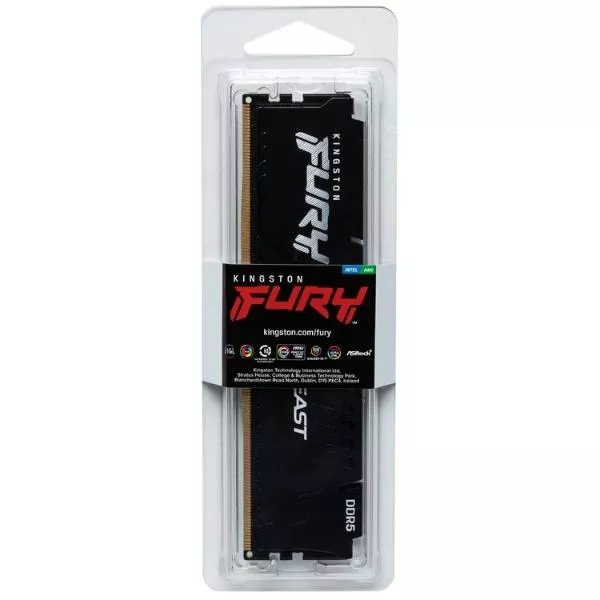 16GB DDR5-6000  Kingston FURY® Beast DDR5, PC48000, CL40, 1.35V, 1Rx8, Auto-overclocking, Asymmetric BLACK low-profile heat spreader, Intel XMP 3.0 Re