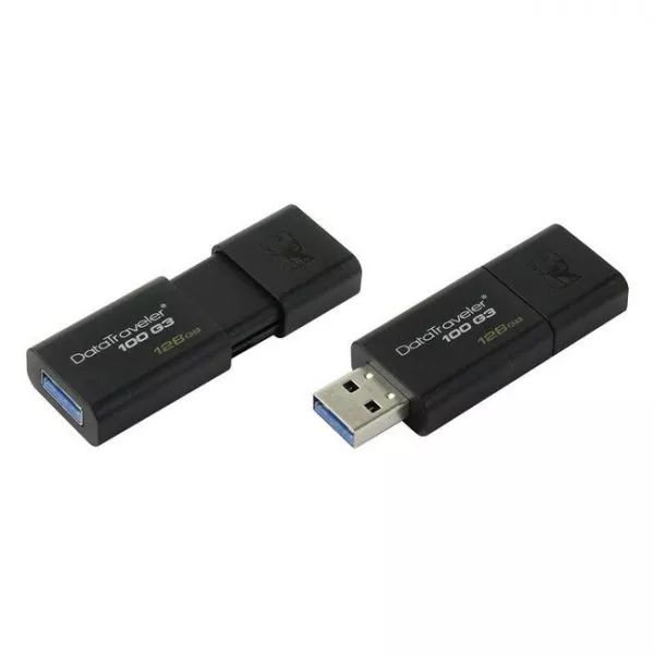 128GB USB3.0 Kingston DataTraveler 100 G3 Black, Retractable USB connector, (Read 100 MByte/s, Write