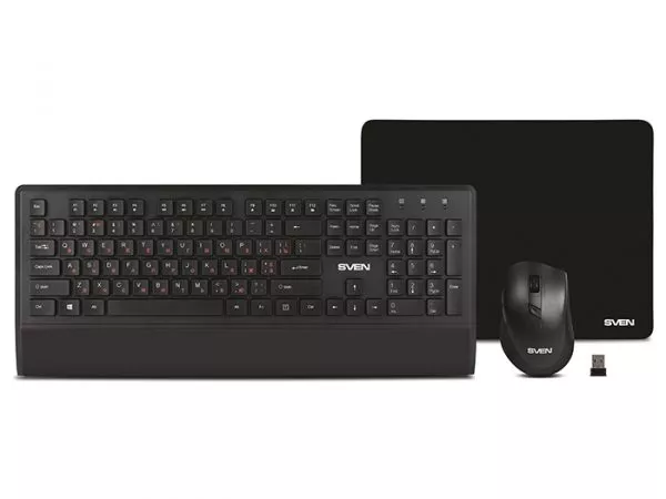 Wireless Keyboard & Mouse & Mouse Pad SVEN KB-C3800W, Multimedia, Palm rest,2.4Ghz, 1xAA/1xAA, Black