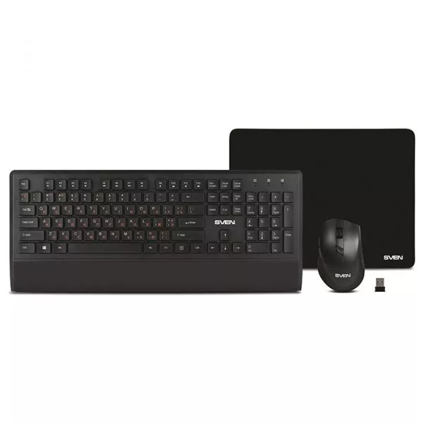 Wireless Keyboard & Mouse & Mouse Pad SVEN KB-C3800W, Multimedia, Palm rest,2.4Ghz, 1xAA/1xAA, Black