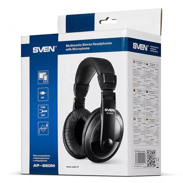 Headset SVEN AP-860M with Microphone on cable, 3,5mm jack (4 pin)