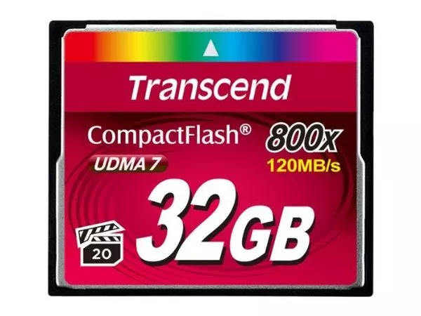 32GB CompactFlash Card, Hi-Speed 800X, Transcend "TS32GCF800" (R/W: 140/65MB/s)