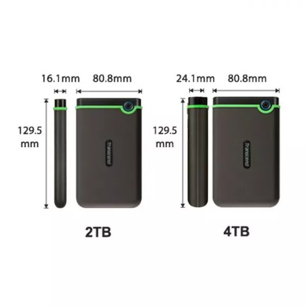 4.0TB (USB3.1/Type-C) 2.5" Transcend "StoreJet 25M3C", Iron Gray, Rubber Shock-Resistant, 1T Backup