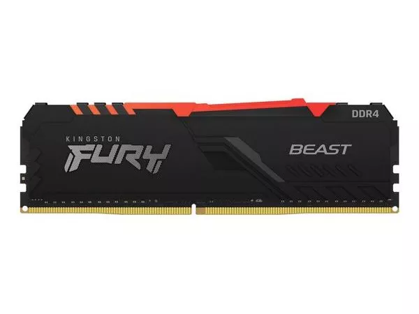 8GB DDR4-3200  Kingston FURY® Beast DDR4 RGB, PC25600, CL16, 1.35V, Auto-overclocking, Asymmetric BLACK low-profile heat spreader, Dynamic RGB effect
