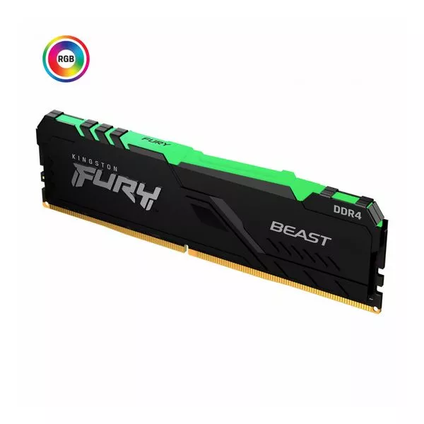 8GB DDR4-3200  Kingston FURY® Beast DDR4 RGB, PC25600, CL16, 1.35V, Auto-overclocking, Asymmetric BLACK low-profile heat spreader, Dynamic RGB effect