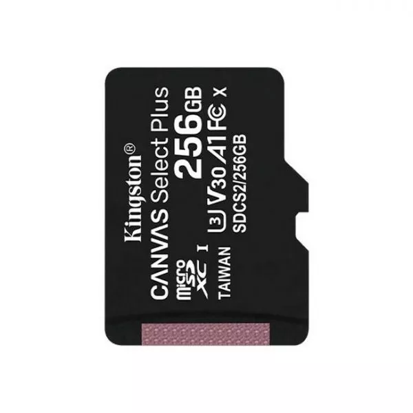 256GB microSD Class10 A1 UHS-I + SD adapter  Kingston Canvas Select Plus, 600x, Up to: 100MB/s