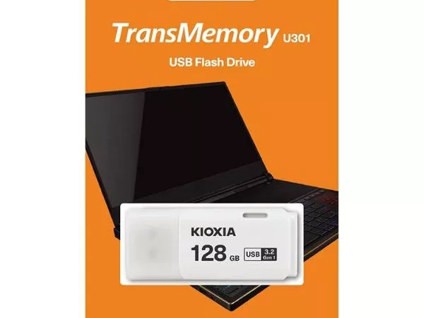 128GB USB3.2  Kioxia (Toshiba) TransMemory U301 White, Plastic, Small design (Read 70 MByte/s, Write 20 MByte/s)