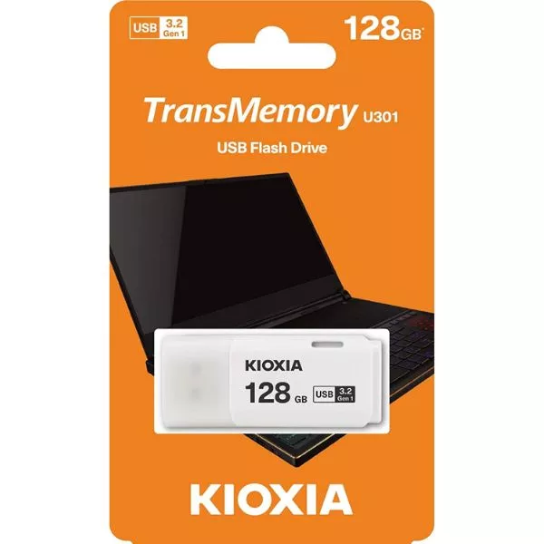 128GB USB3.2  Kioxia (Toshiba) TransMemory U301 White, Plastic, Small design (Read 70 MByte/s, Write 20 MByte/s)