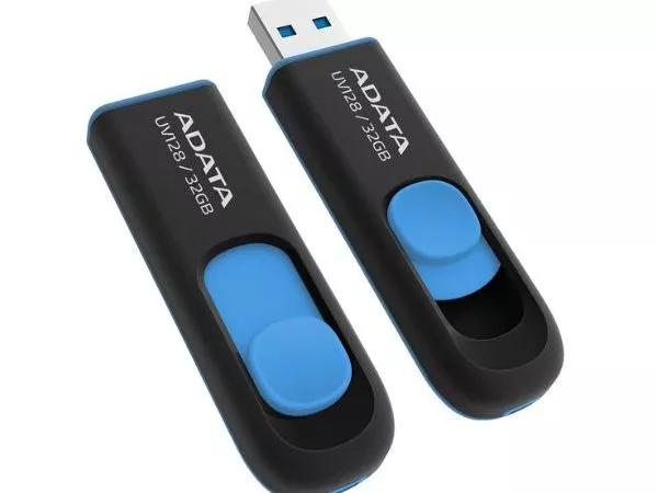 32GB USB3.1 Flash Drive ADATA "UV128", Black-Blue, Plastic, Slider (R/W:40/20MB/s)