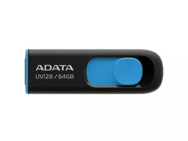 64GB USB3.0 Flash Drive ADATA "UV128", Black-Blue, Plastic, Slider (R/W:80/20MB/s)