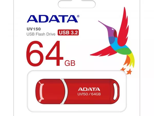 64GB USB3.0 Flash Drive ADATA "UV150", Red, Plastic, Classic Cap (R/W:80/20MB/s)
