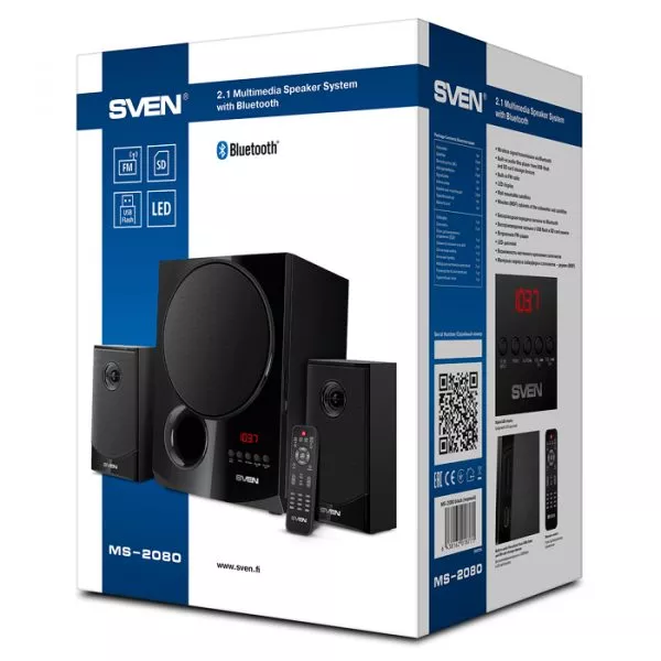 Speakers SVEN "MS-2080" SD-card, USB, FM, remote control, Bluetooth, Black, 70w/40w + 2x15w/2.1