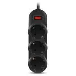 Surge Protector  3 Sockets, 3.0m, Sven "SF-03L", Black, retail box, flame-retardant material