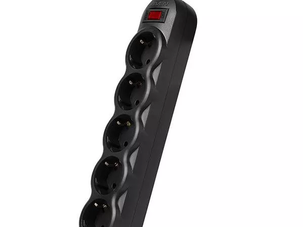 Surge Protector  5 Sockets, 3.0m, Sven "SF-05L", Black, retail box, flame-retardant material