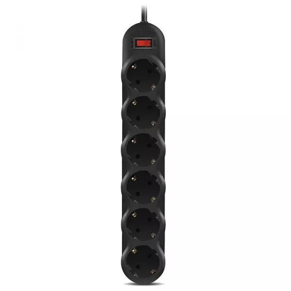Surge Protector  6 Sockets, 5.0m, Sven "SF-06L", BLACK, Retail color box, flame-retardant