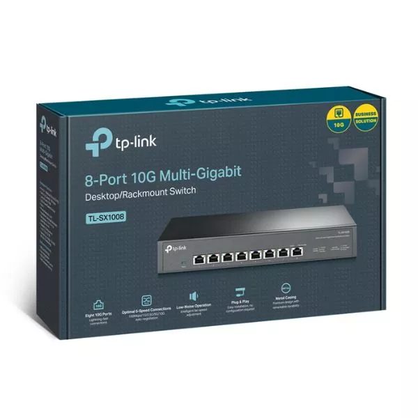 8-port 100Mbit/1Gbit/2.5Gbit/5Gbit/10Gbit Switch TP-LINK "TL-SX1008", steel case, Desk/Rackmount