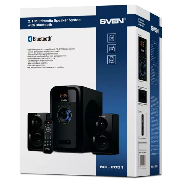 Speakers SVEN "MS-2051" SD-card, USB, FM, remote control, Bluetooth, Black, 55w/30w + 2x12.5w/2.1