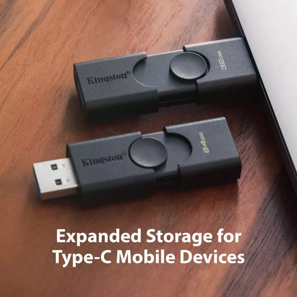 32GB USB3.2 Type-A/Type-C Flash Drive Kingston DataTraveler® Duo (DTDE/32GB), Black, Dual Slider