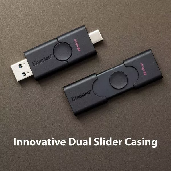 32GB USB3.2 Type-A/Type-C Flash Drive Kingston DataTraveler® Duo (DTDE/32GB), Black, Dual Slider