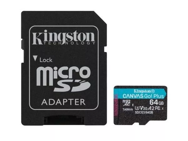 64GB microSD Class10 UHS-I U3 (V30) Kingston Canvas Cangas Go Plus (SDCG3/64GB), Ultimate, Read: 170Mb/s, Write: 70Mb/s, Ideal for Android mobile devi