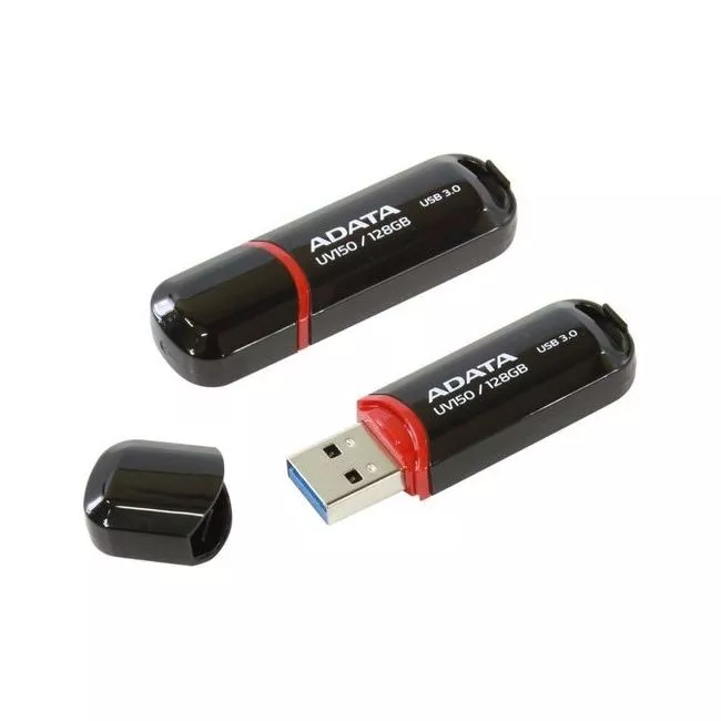 128GB USB3.1 Flash Drive ADATA "UV150", Black, Plastic, Classic Cap (R/W:90/40MB/s)