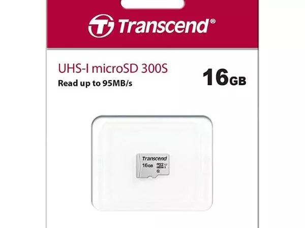 16Gb MicroSD (Class 10) UHS-I (U1) , Transcend "TS16GUSD300S" (R/W:95/45MB/s)