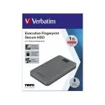 2.5" External HDD 1.0TB (USB3.2/USB-C)  Verbatim Executive Fingerprint Secure, Grey, Aluminium, Sleek, Nero Backup Software, Green Button Energy Savin